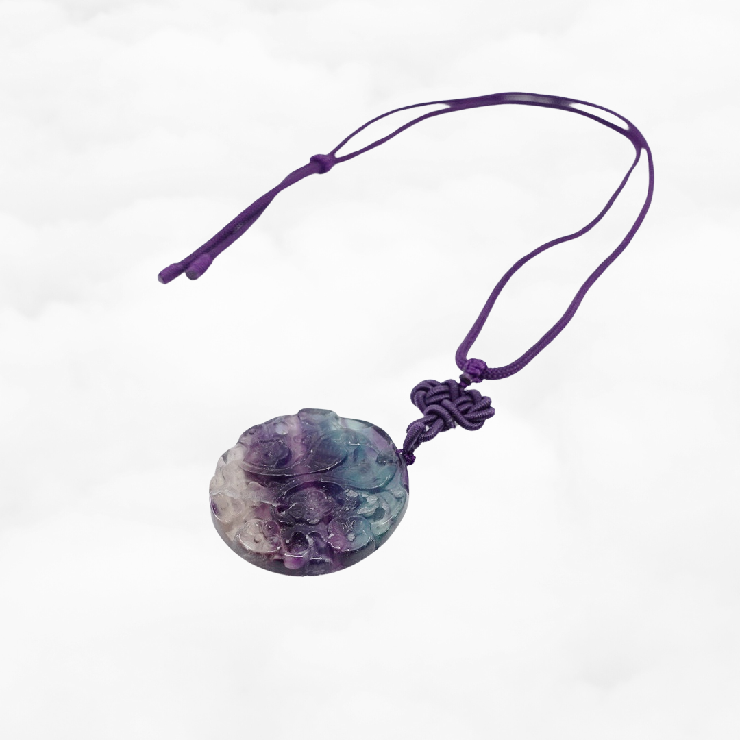 Purple Fluorite Plum Blossom Pendant Necklace - Yun Boutique