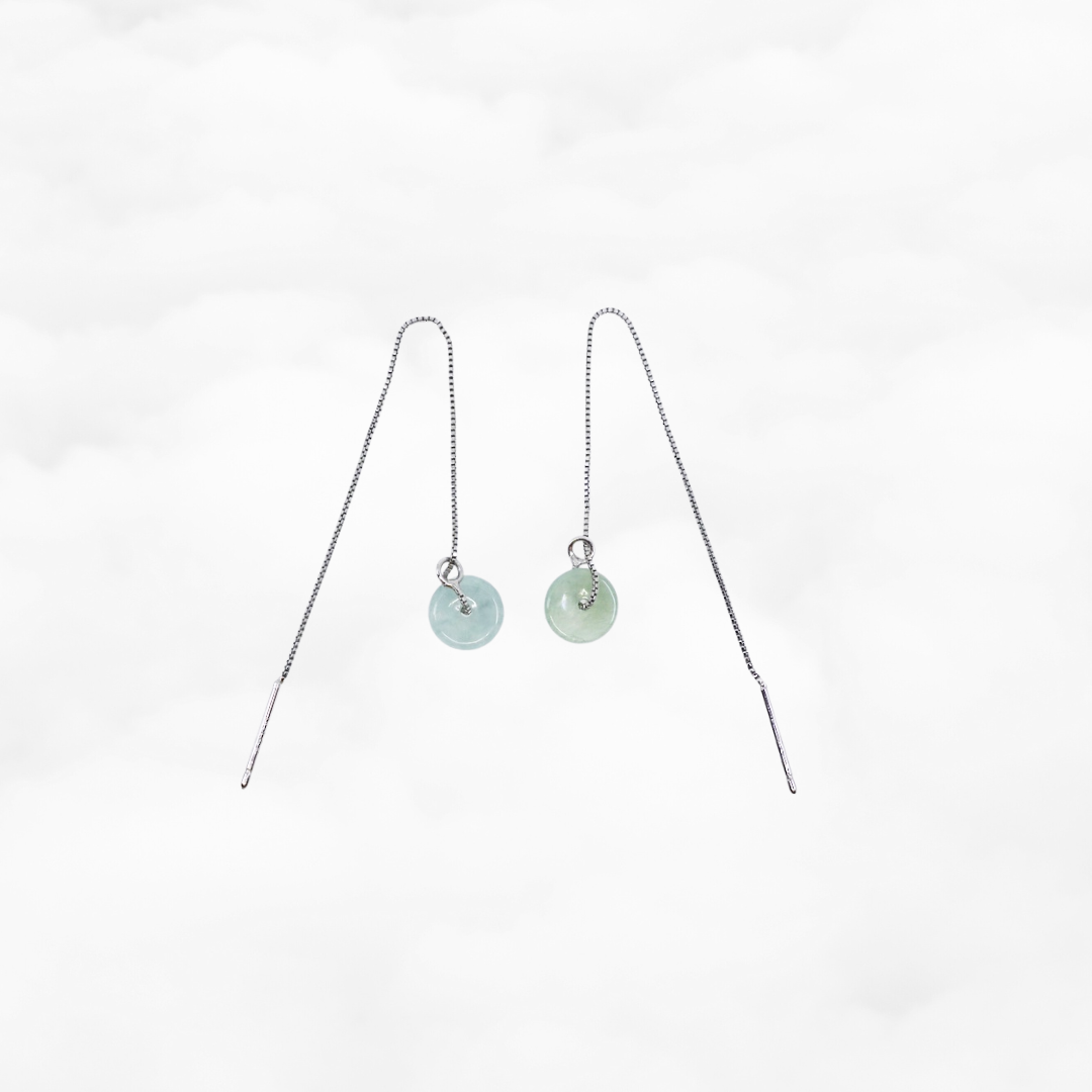 Green Jadeite Silver Thread Earrings - Yun Boutique