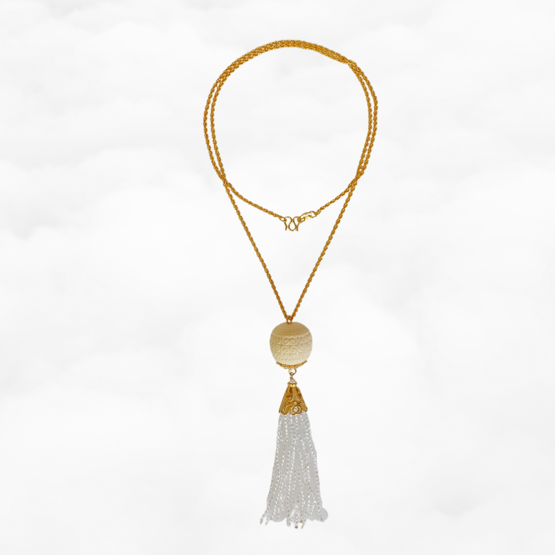 Auspicious Clouds Corozo Nuts Tassel Necklace - Yun Boutique