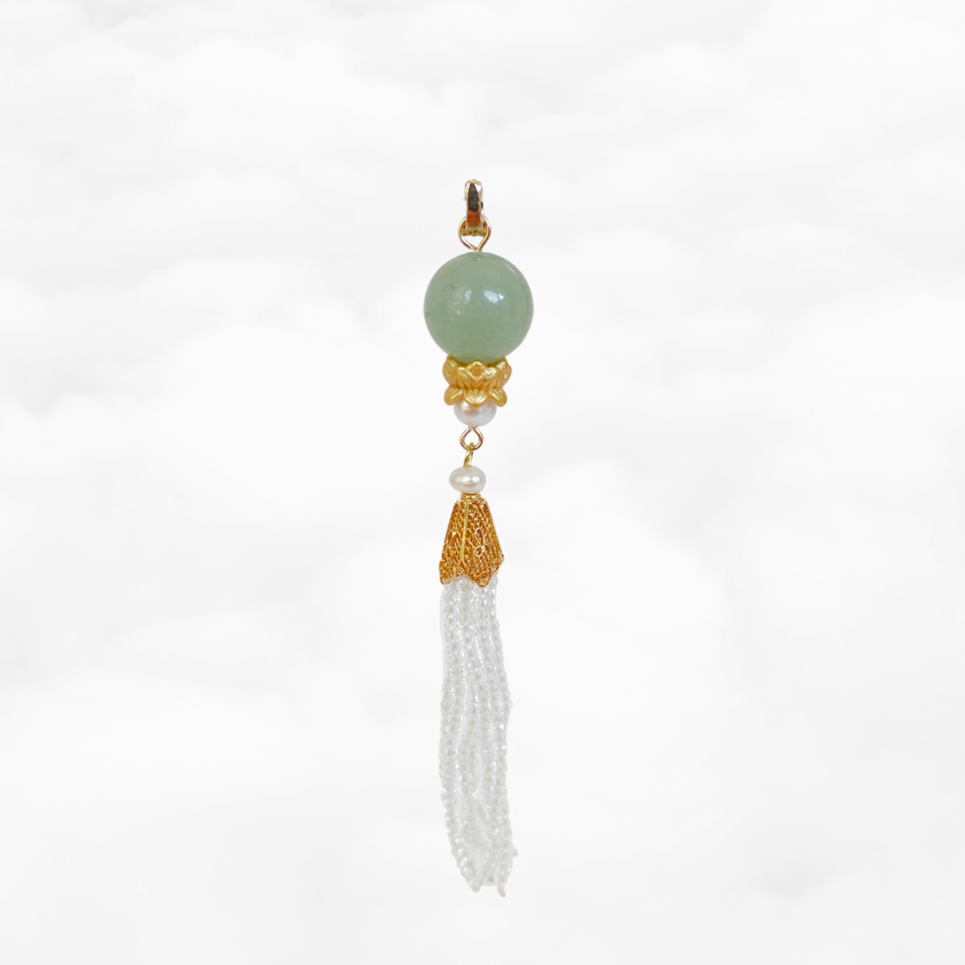 Aventurine Lotus Zircon Tassel Pendant - Yun Boutique