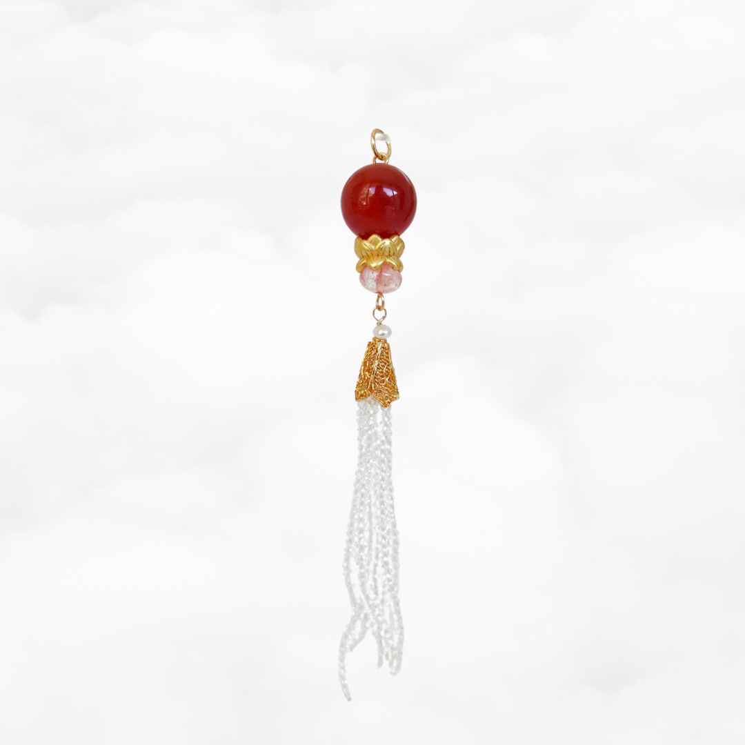 Carnelian Lotus Zircon Tassel Pendant