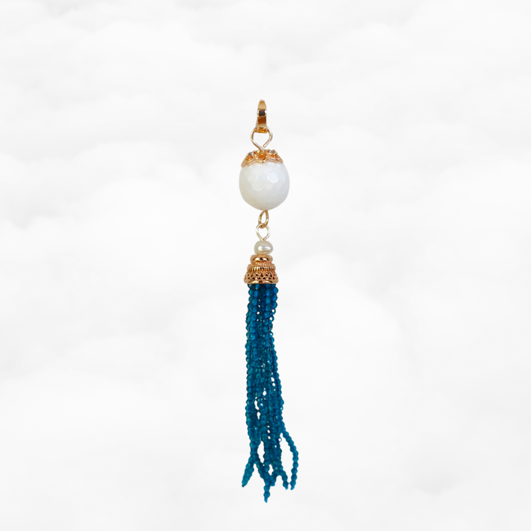 Tridacna Peacock Blue Zircon Tassel Pendant - Yun Boutique