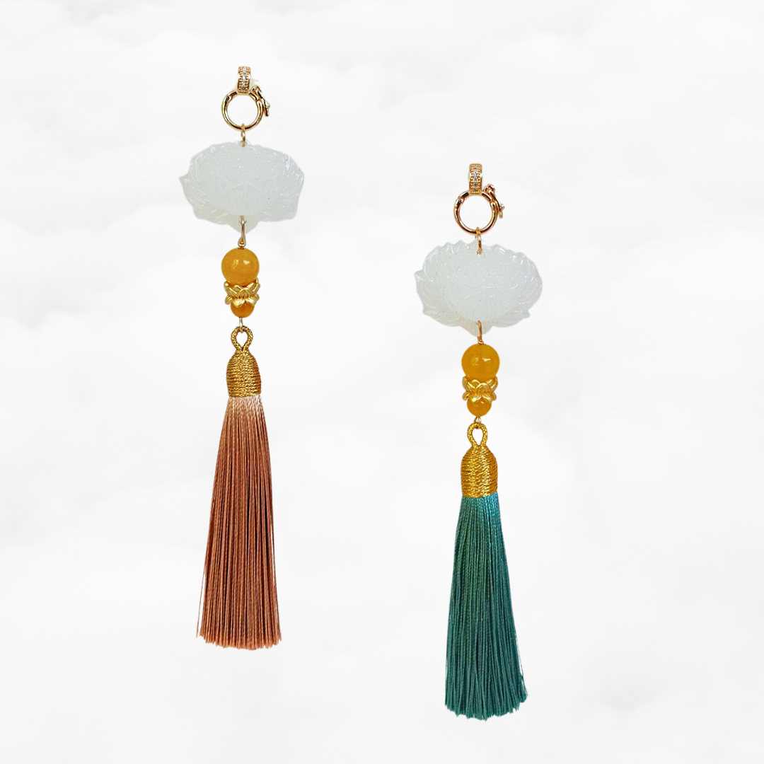 White Jade Lotus Tassel Pendant - Yun Boutique