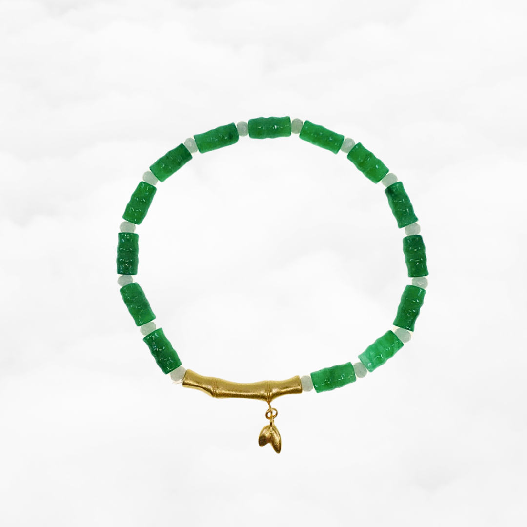 Bamboo Theme Beaded Jadeite Bracelet - Yun Boutique