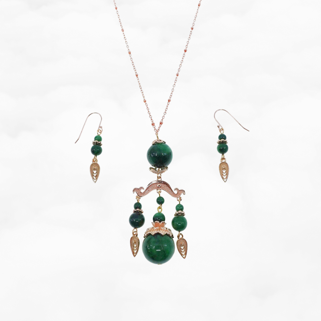 Elf Forest Long Tassel Necklace and Earrings Set - Yun Boutique