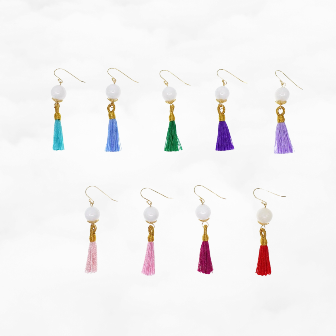 Little Gemstone Silk Tassel Earrings - Yun Boutique