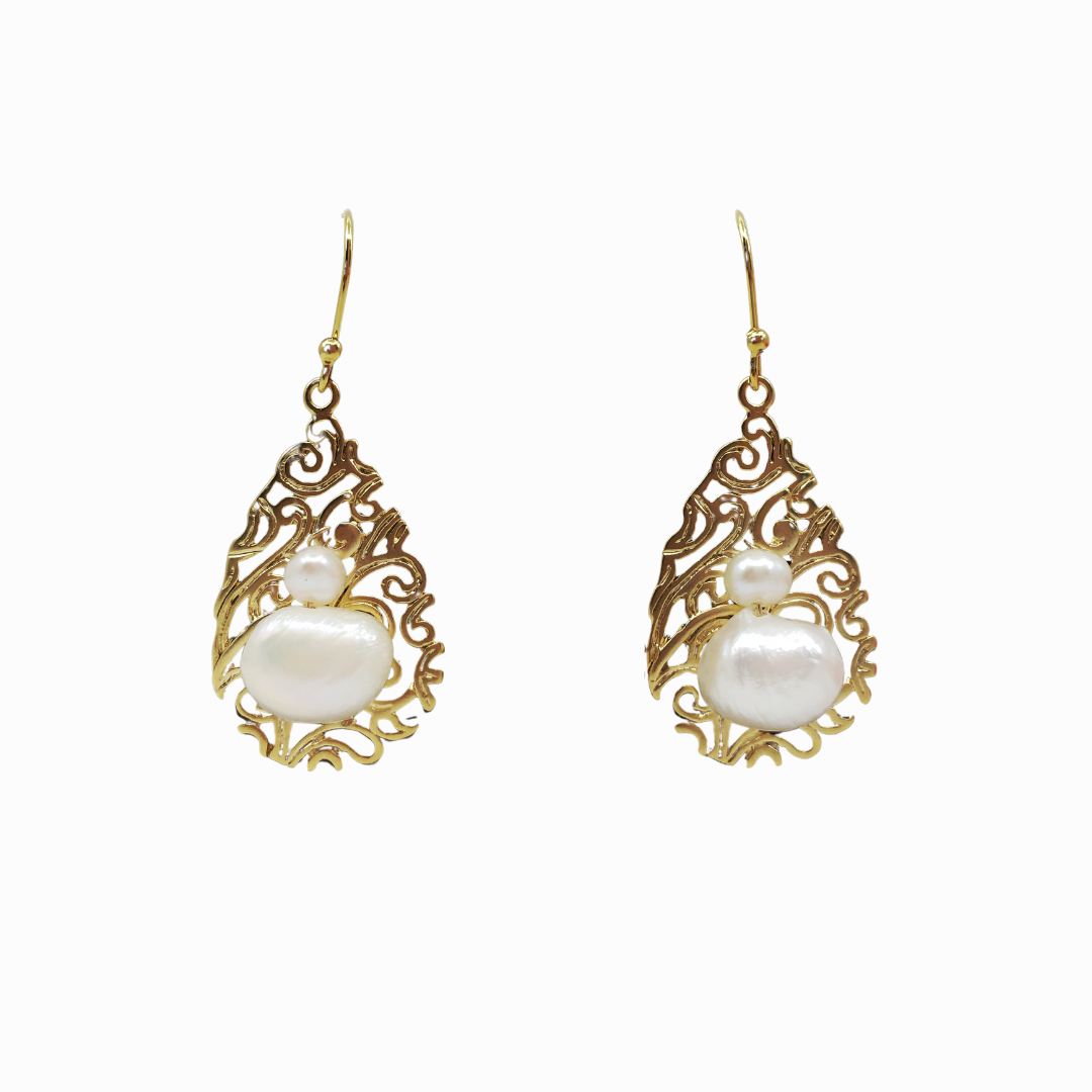 Filigree Pearl Earrings Gold