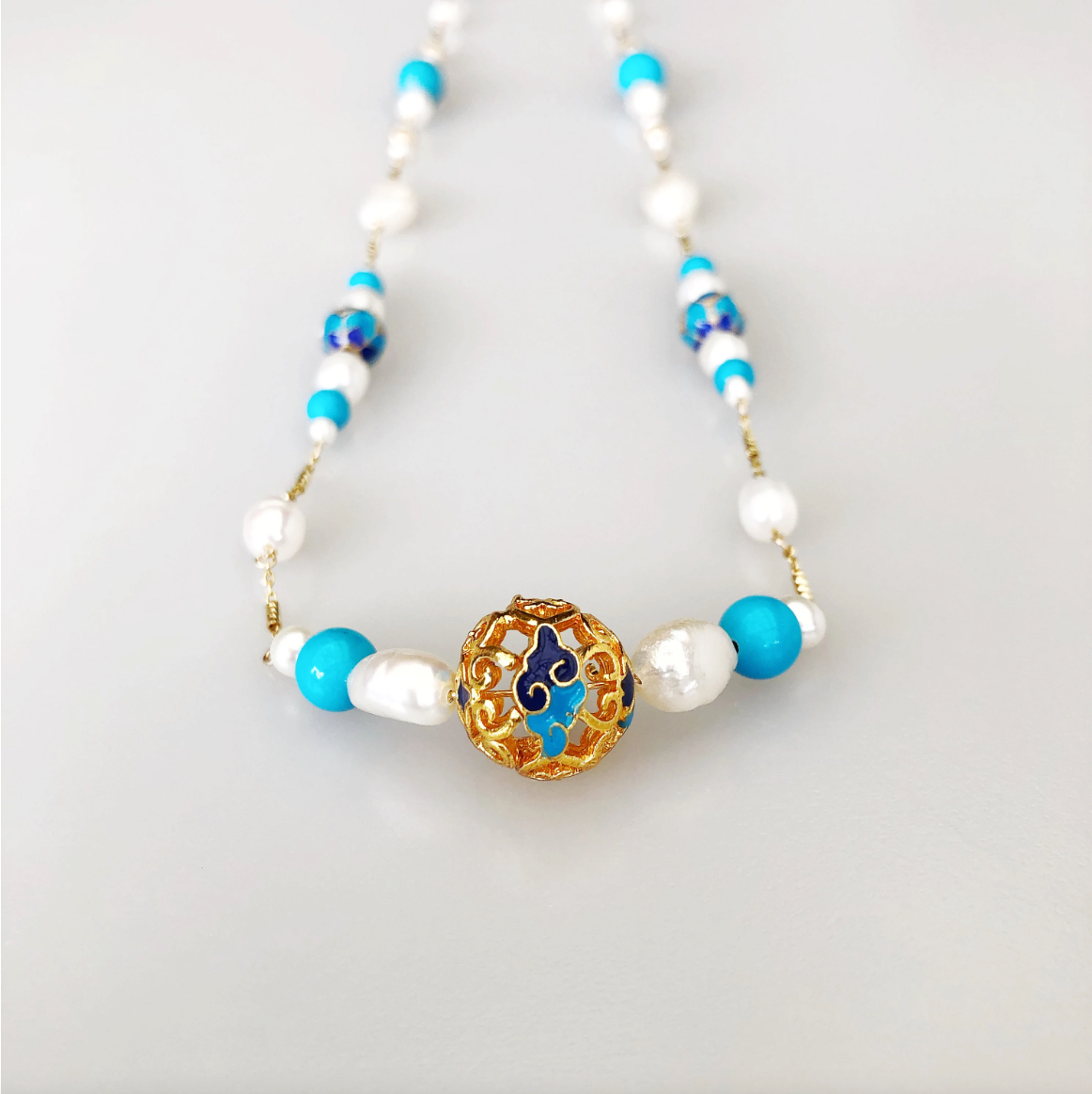 The Nine Turquoise and Pearl Necklace - Yun Boutique