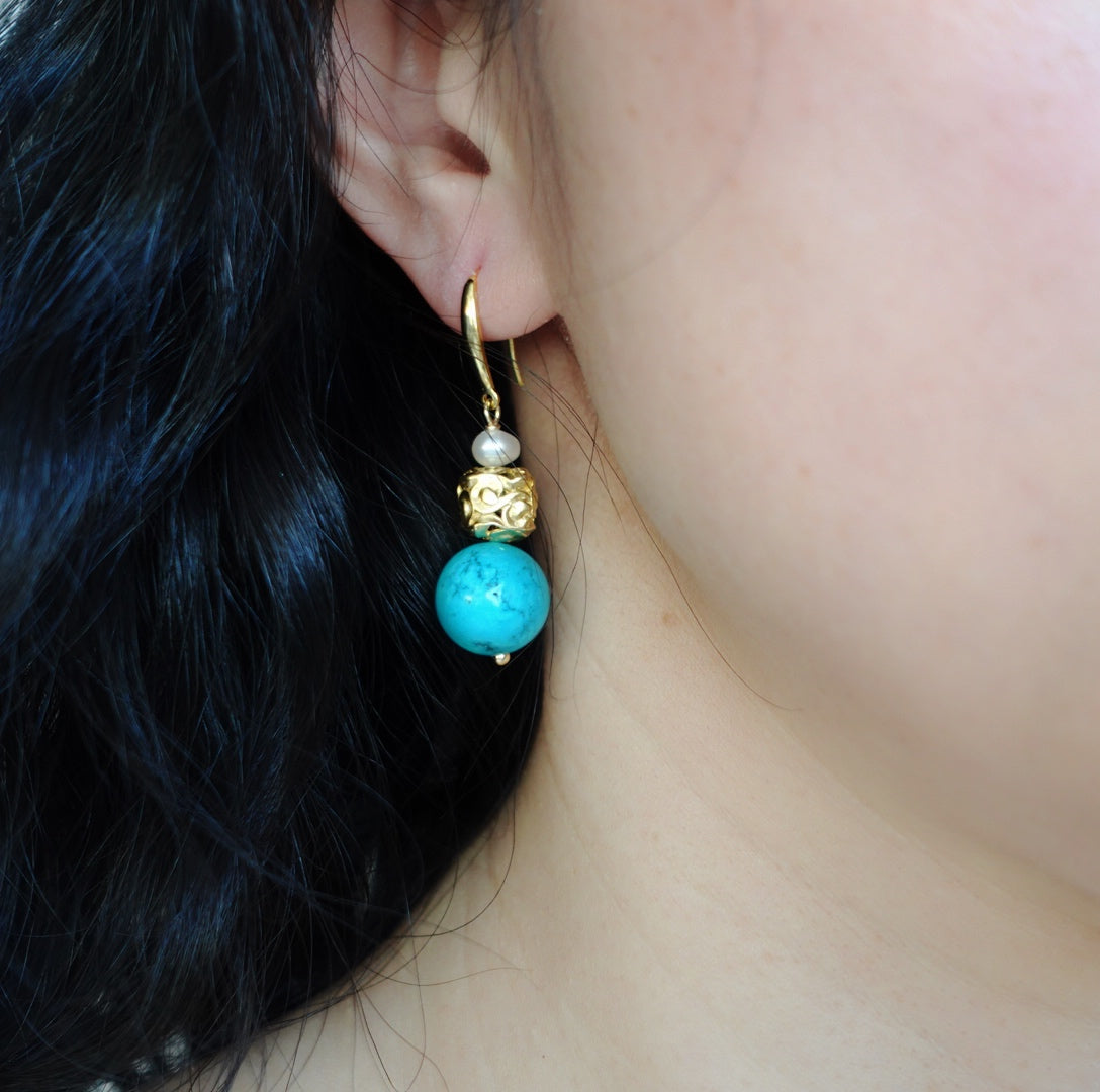 Turquoise Auspicious Clouds Earrings Gold - Yun Boutique