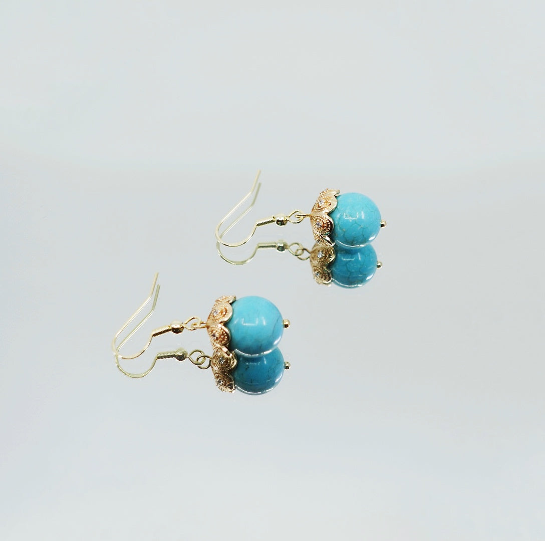 Turquoise Howlite Filigree Earrings Gold