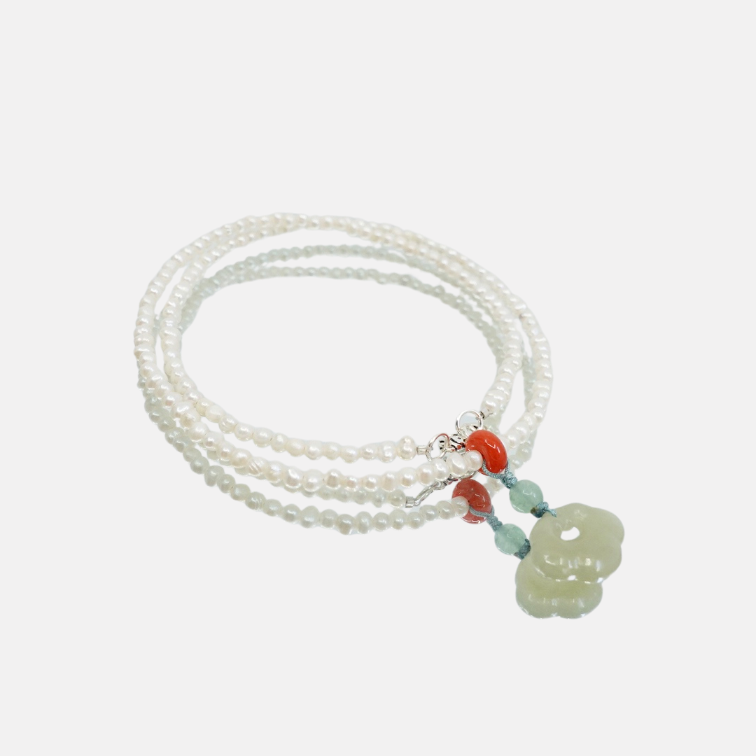 Seed Pearl and Nephrite Jade Baby Longevity Lock Necklace