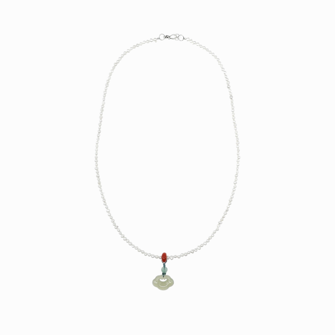 Seed Pearl and Nephrite Jade Baby Longevity Lock Necklace