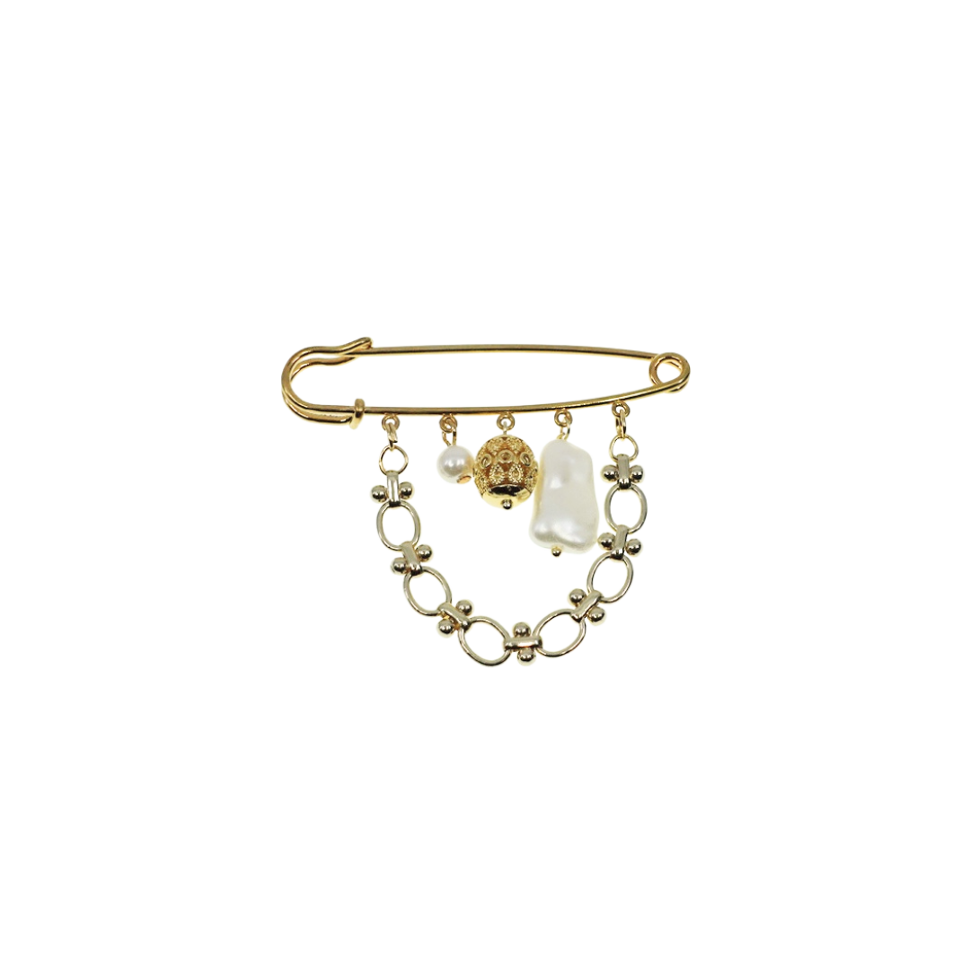 Gold Filigree Brooch with Baroque Pearl