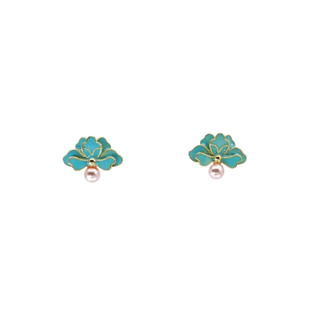 Imitation Kingfisher Flower Studs - Yun Boutique