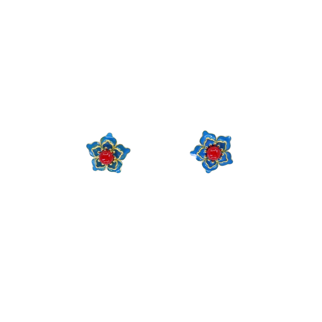 Imitation Kingfisher Flower Studs - Yun Boutique