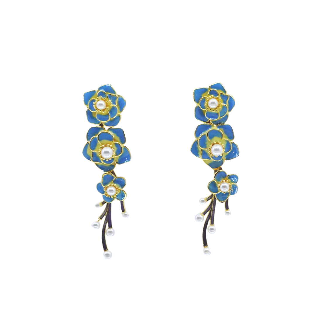 Imitation Kingfisher Statement Flower Studs - Yun Boutique