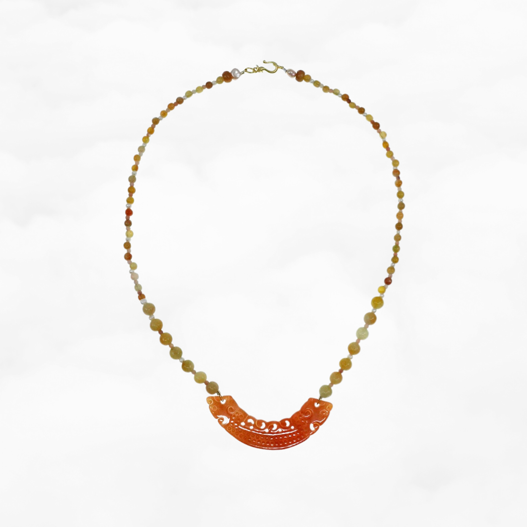 Red and Yellow Jadeite Huang Necklace - Yun Boutique