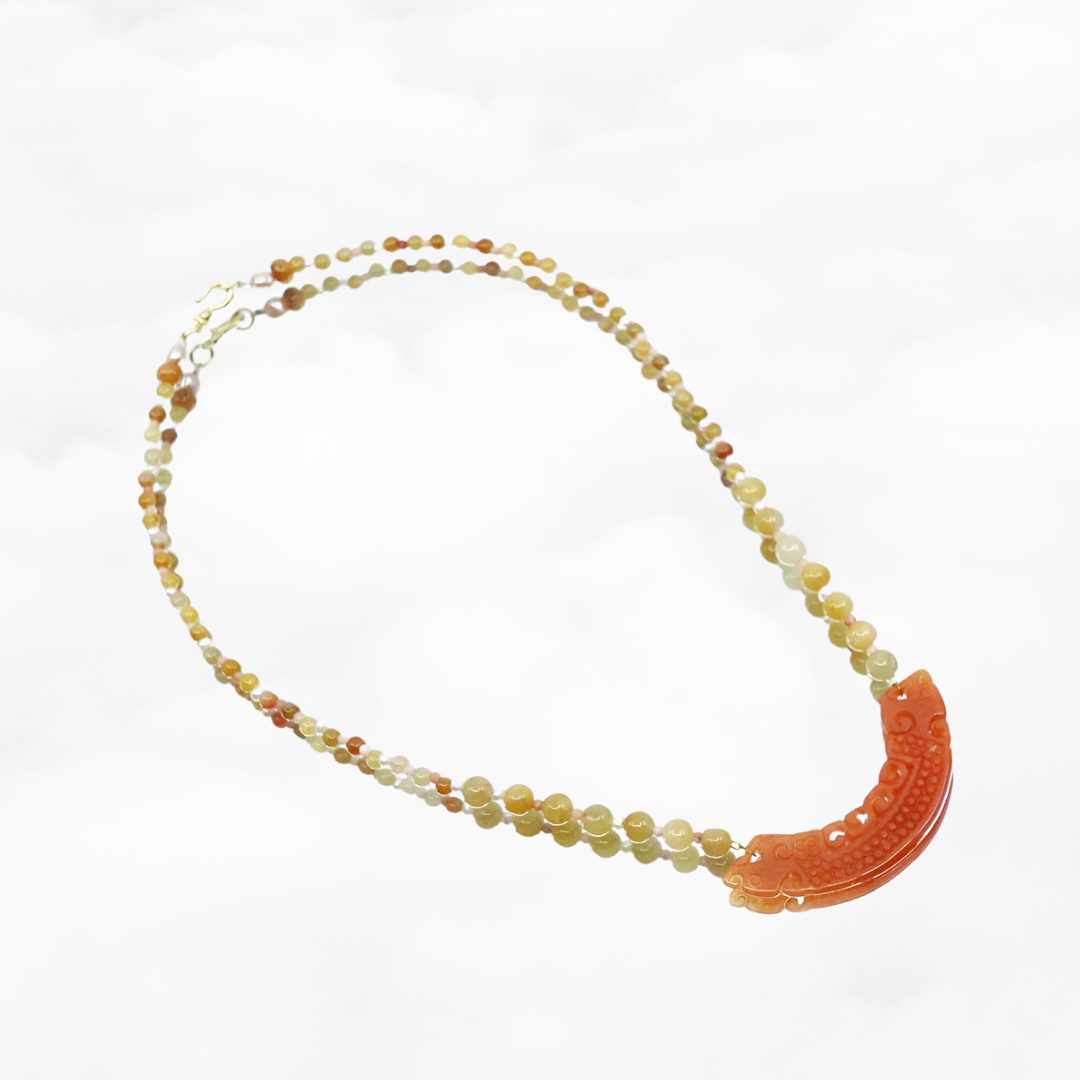 Red and Yellow Jadeite Huang Necklace - Yun Boutique