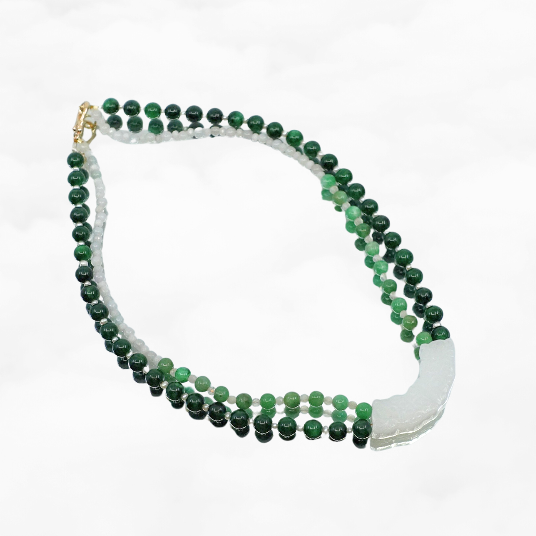 Auspicious Clouds White Jade Huang Beaded Necklace - Yun Boutique