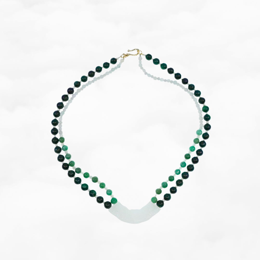 Auspicious Clouds White Jade Huang Beaded Necklace - Yun Boutique