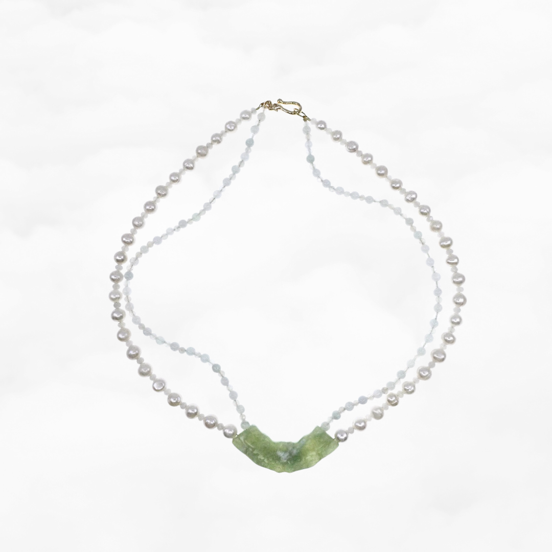 Auspicious Clouds Mint Jade Huang Beaded Necklace - Yun Boutique