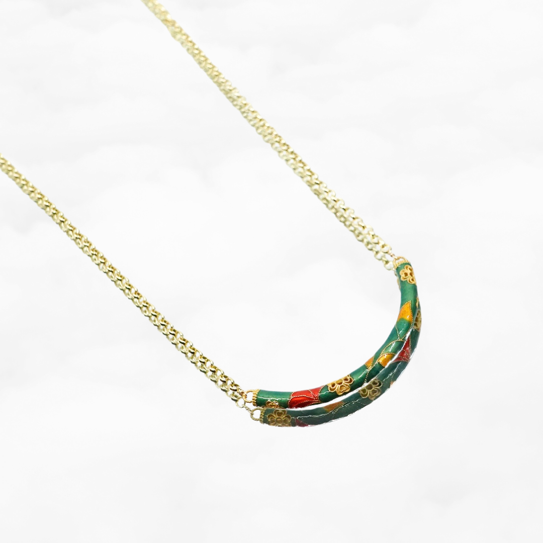 Enamel Curve Tube Necklace Gold - Yun Boutique