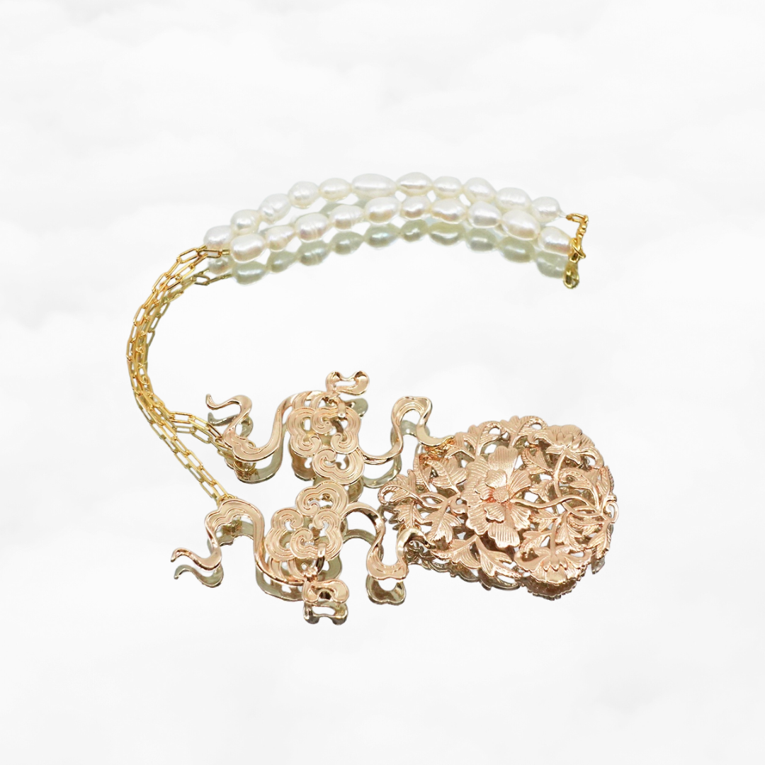 Auspicious Clouds and Peony Statement Necklace - Yun Boutique