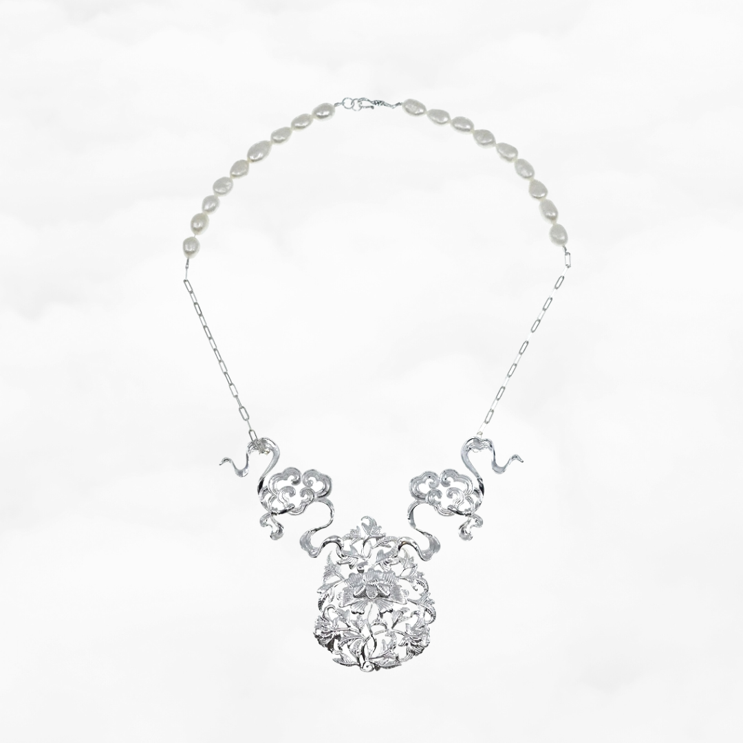 Auspicious Clouds and Peony Statement Necklace - Yun Boutique