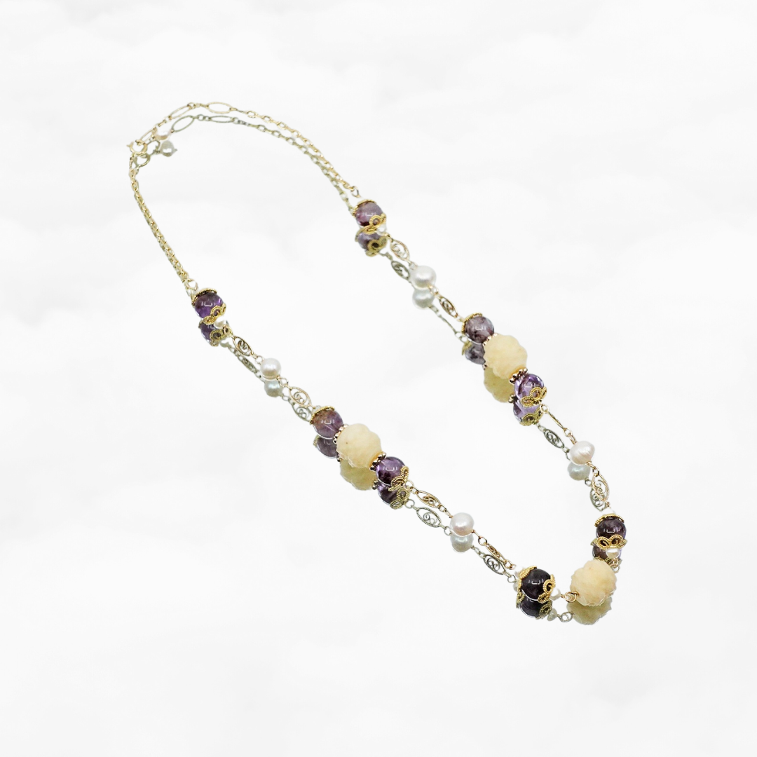 Winter Theme Amethyst Floral Necklace - Yun Boutique