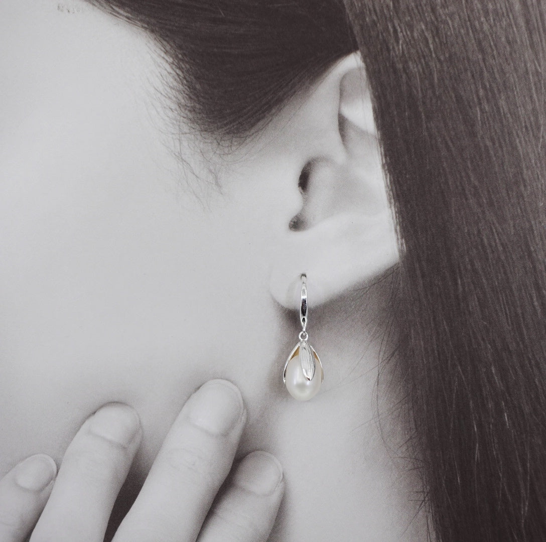 White Flower Petal Earrings in Sterling Silver 