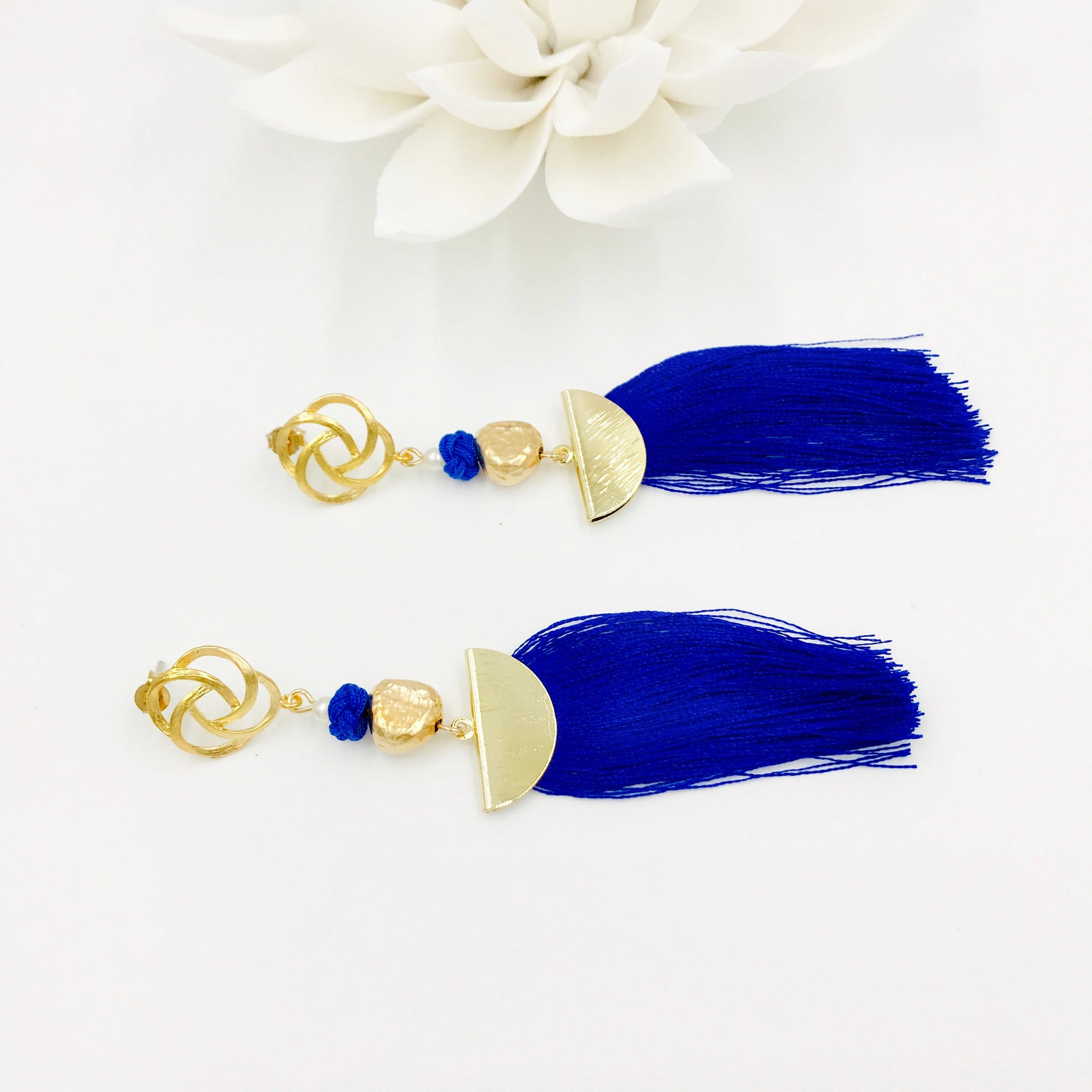 Chinese Knot Blue Tassel Earrings - Yun Boutique