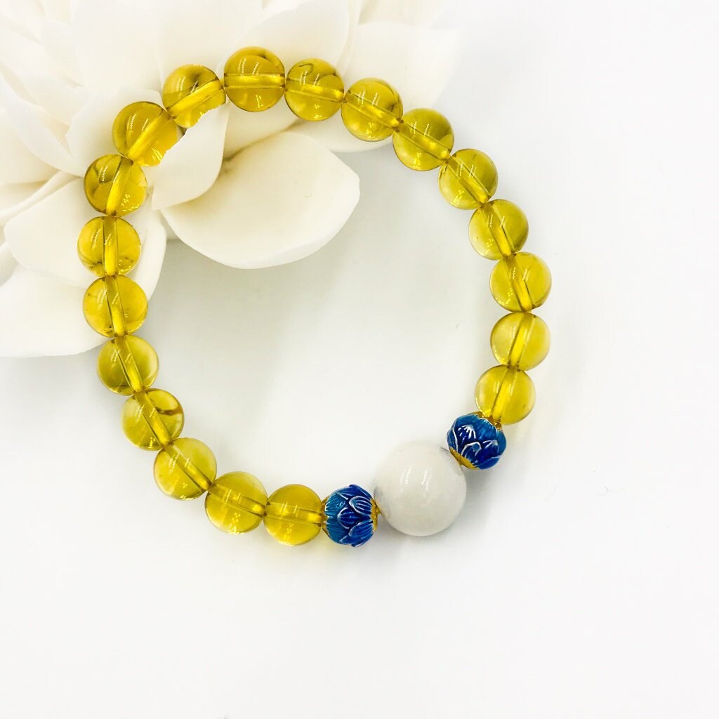 Gold Lotus Lake Beaded Yellow Crystal Bracelet - Yun Boutique