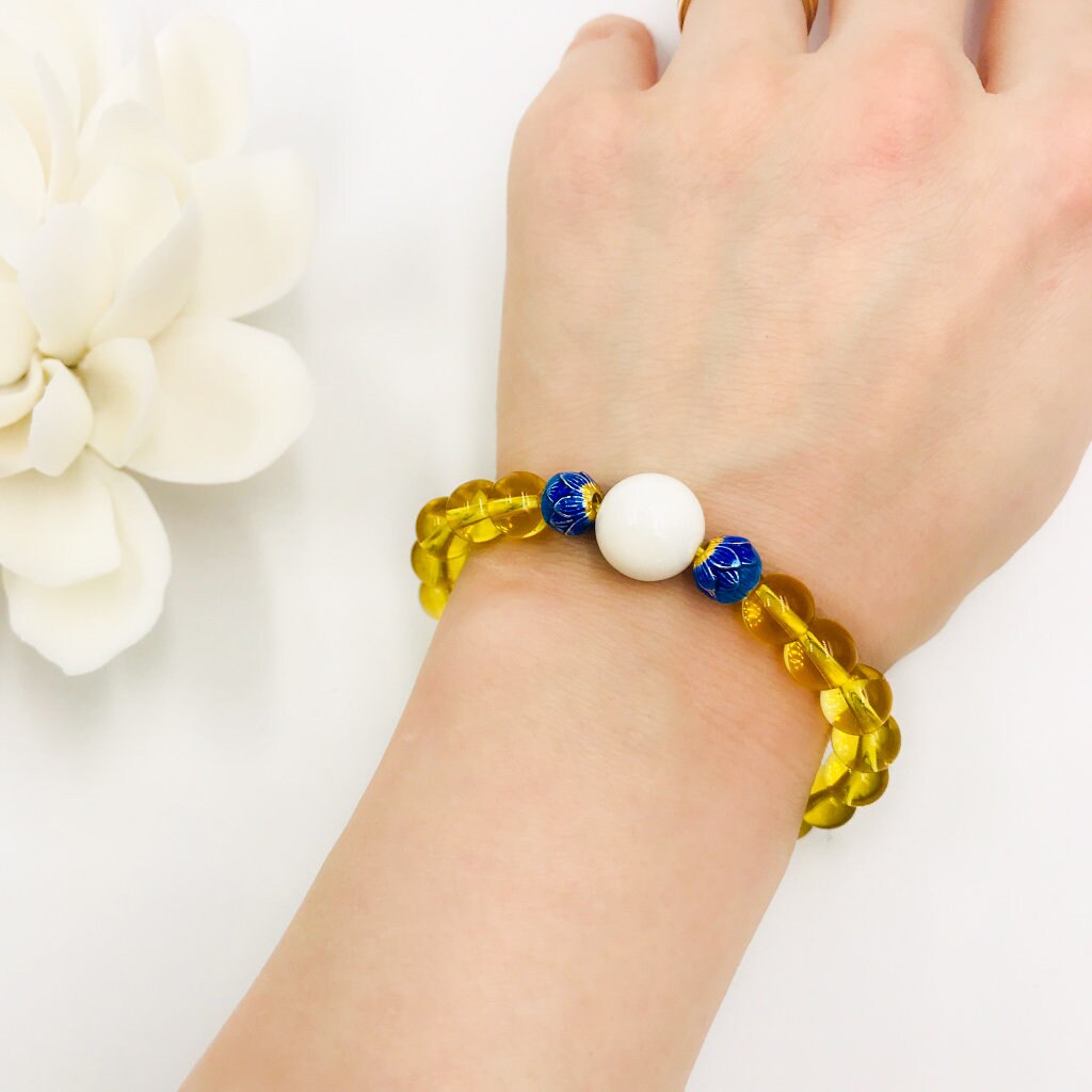 Gold Lotus Lake Beaded Yellow Crystal Bracelet - Yun Boutique