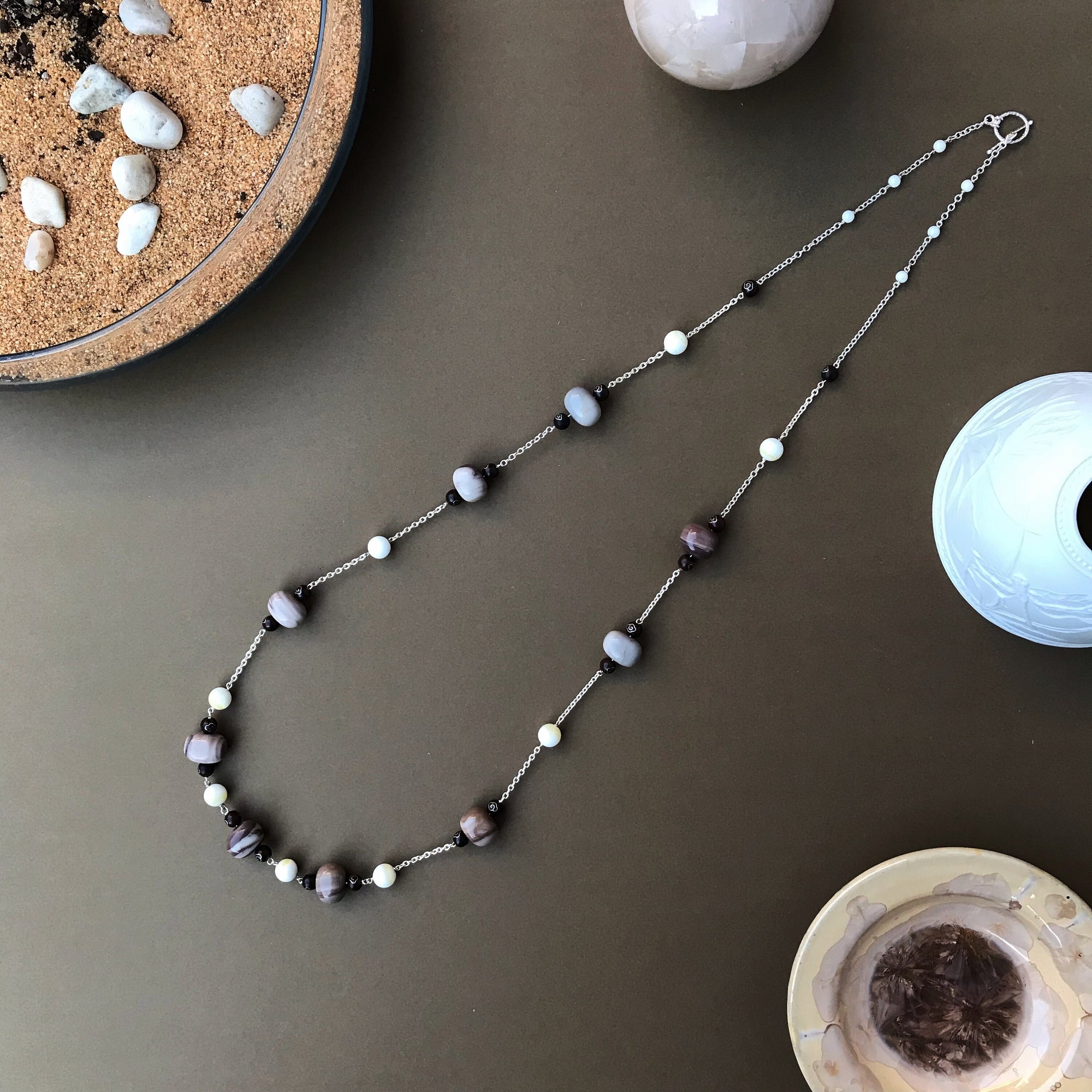 The Nine Earth Tone Gemstone Long Necklace - Yun Boutique