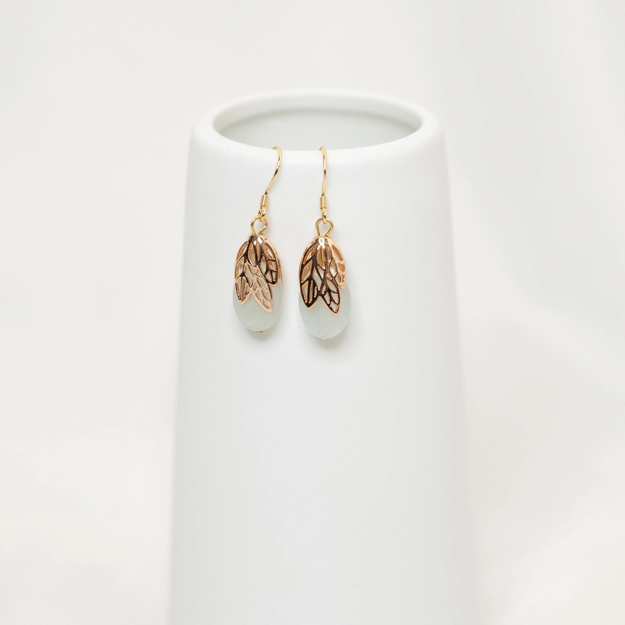 Gold Leaf Mint Jade Earrings - Yun Boutique