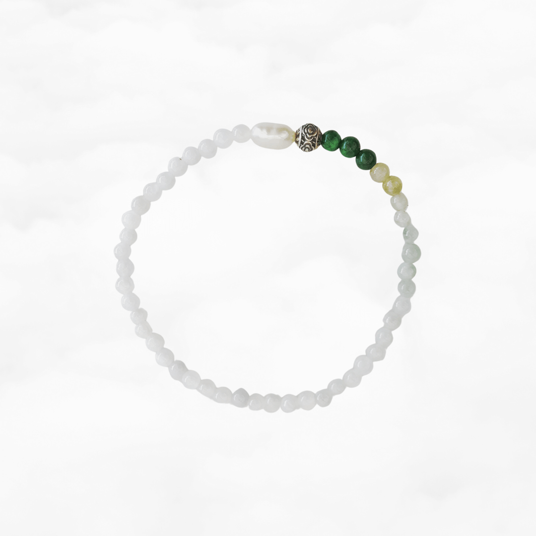 Auspicious Beaded Jadeite Bracelet Silver - Yun Boutique