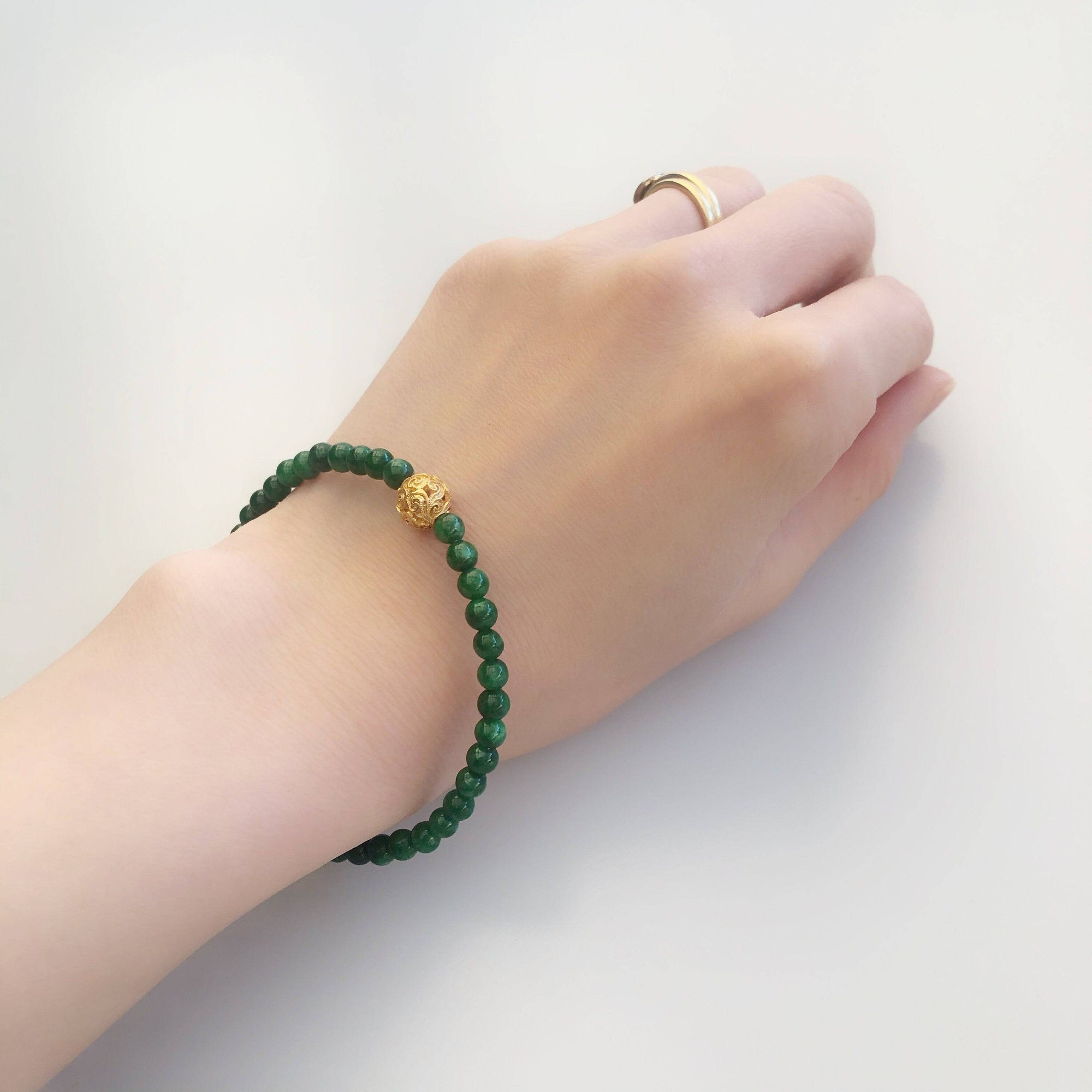 Auspicious Beaded Jadeite Bracelet Gold 4mm - Yun Boutique