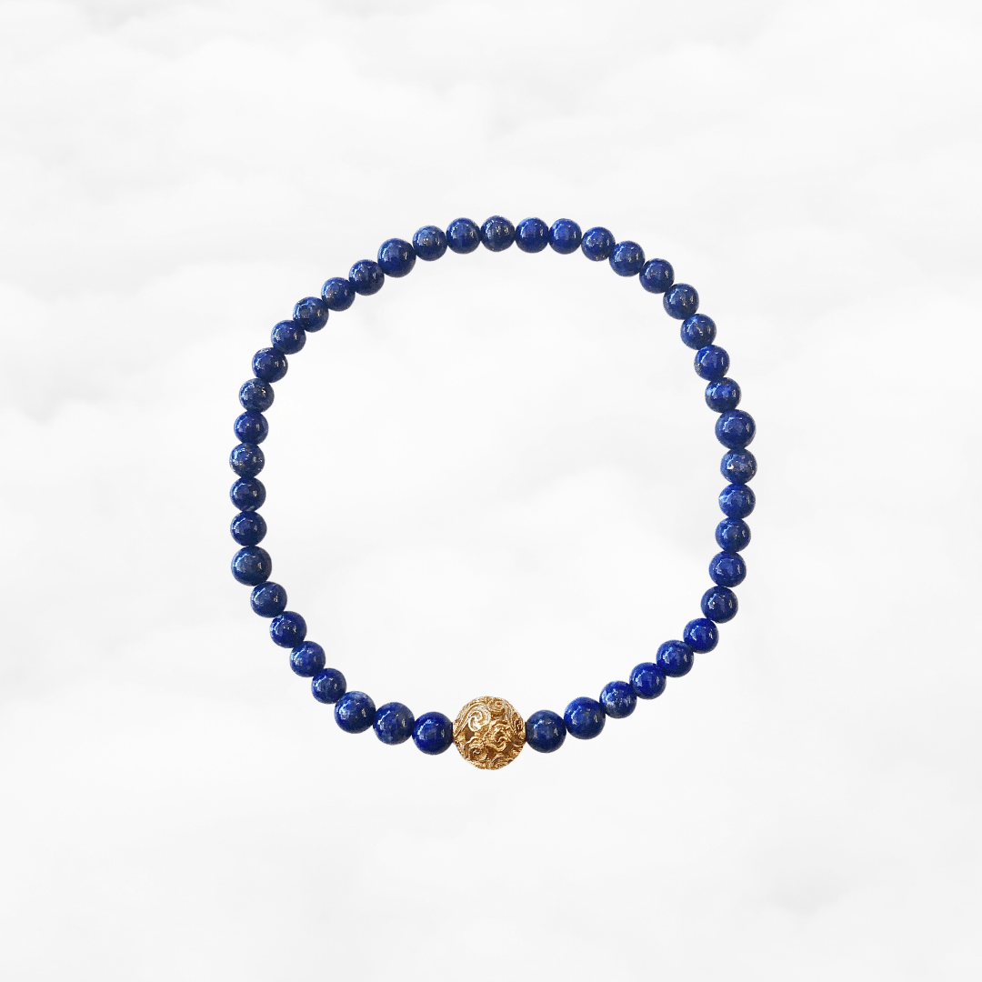 Auspicious Beaded Lapis Bracelet 4mm Gold - Yun Boutique