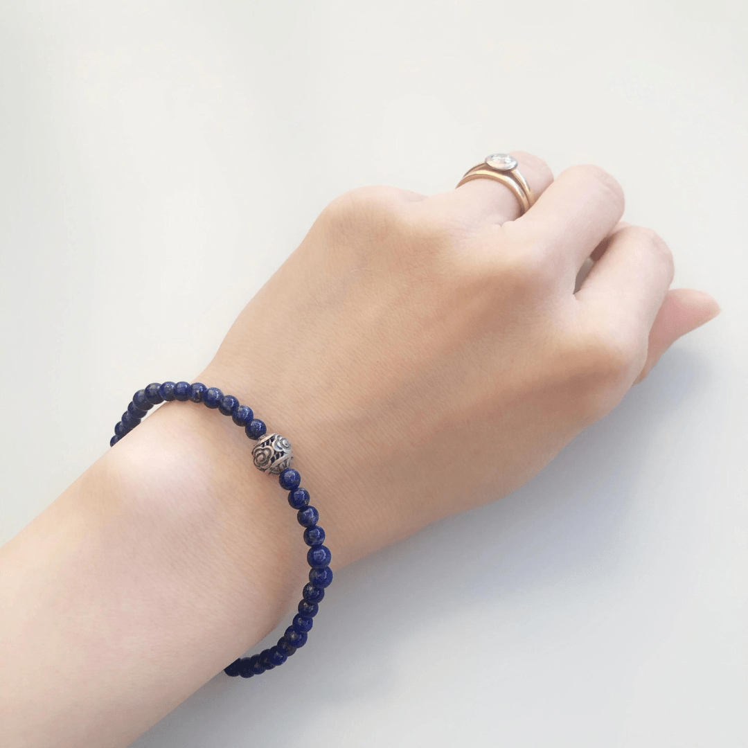 Auspicious Beaded Lapis Bracelet 4mm Silver - Yun Boutique