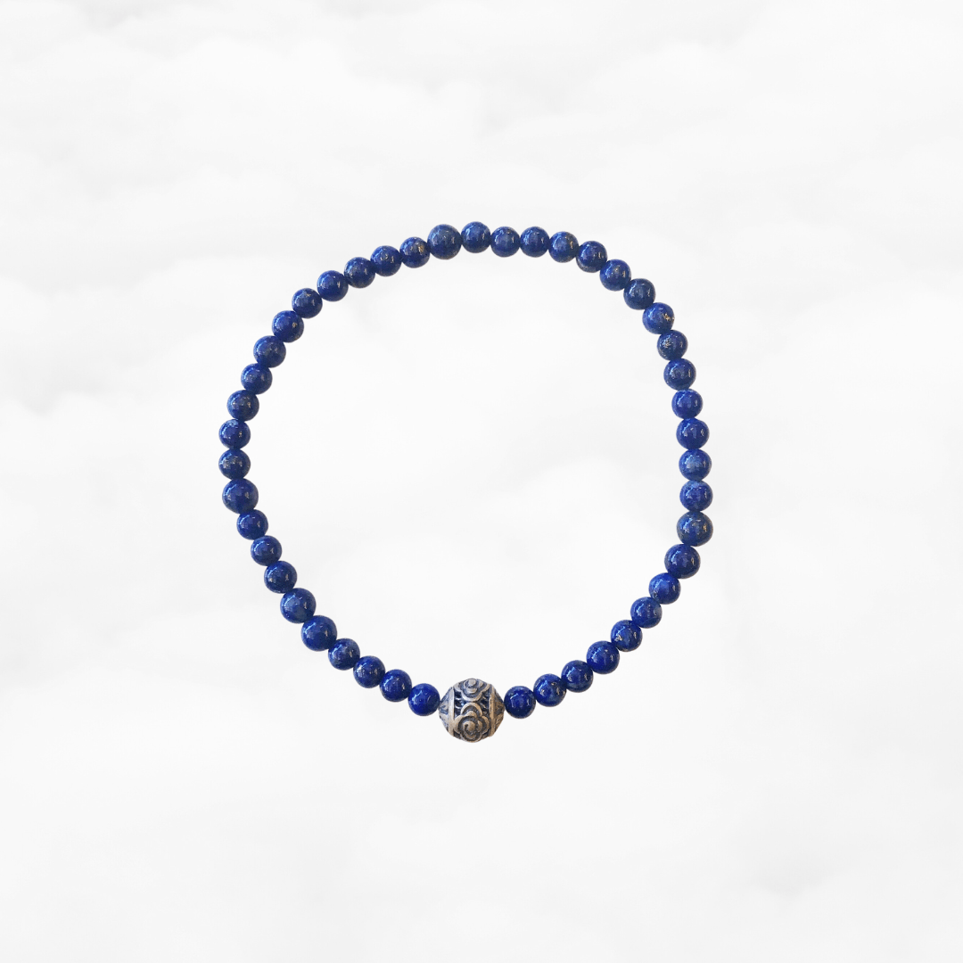 Auspicious Beaded Lapis Bracelet 4mm Silver - Yun Boutique