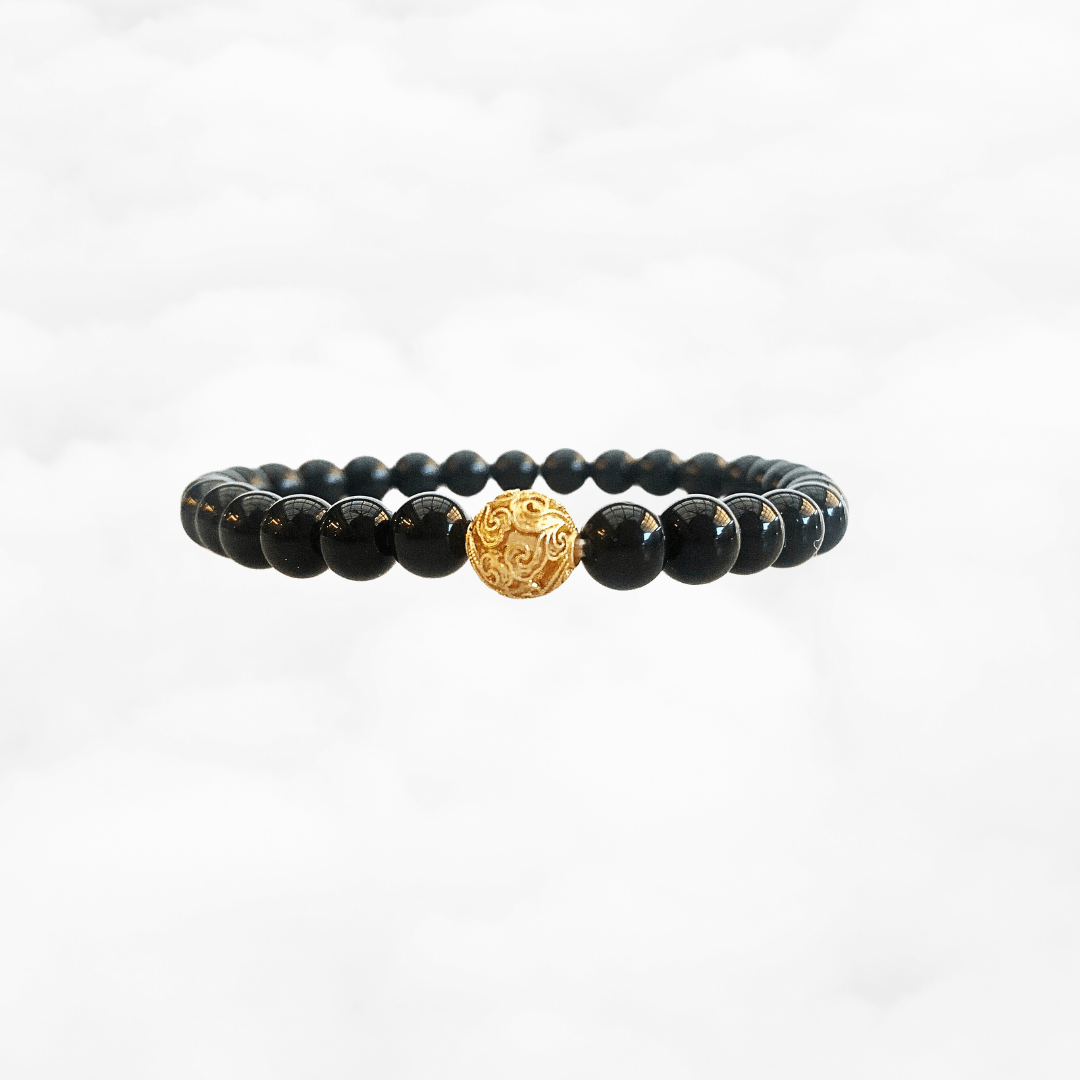 Auspicious Beaded Obsidian Bracelet 6mm Gold - Yun Boutique