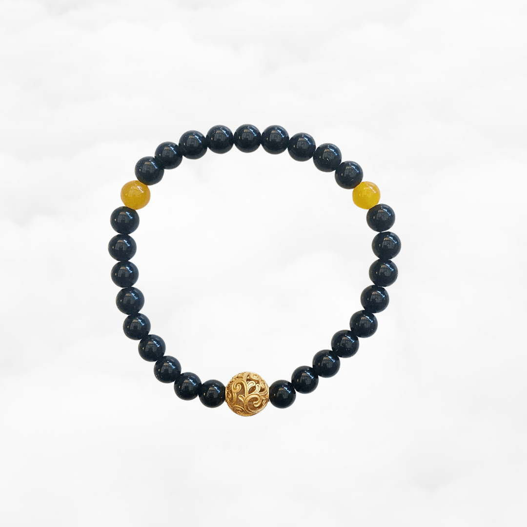 Auspicious Beaded Obsidian Bracelet 6mm Gold - Yun Boutique