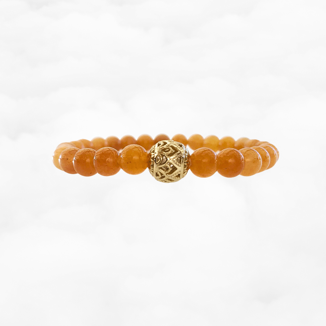 Auspicious Beaded Orange Aventurine Bracelet 6mm Gold - Yun Boutique