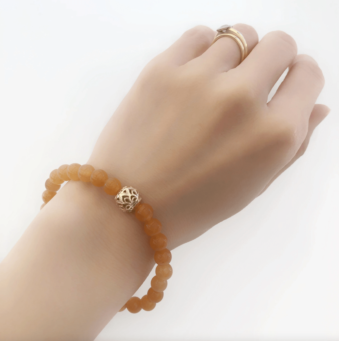 Auspicious Beaded Orange Aventurine Bracelet 6mm Gold - Yun Boutique