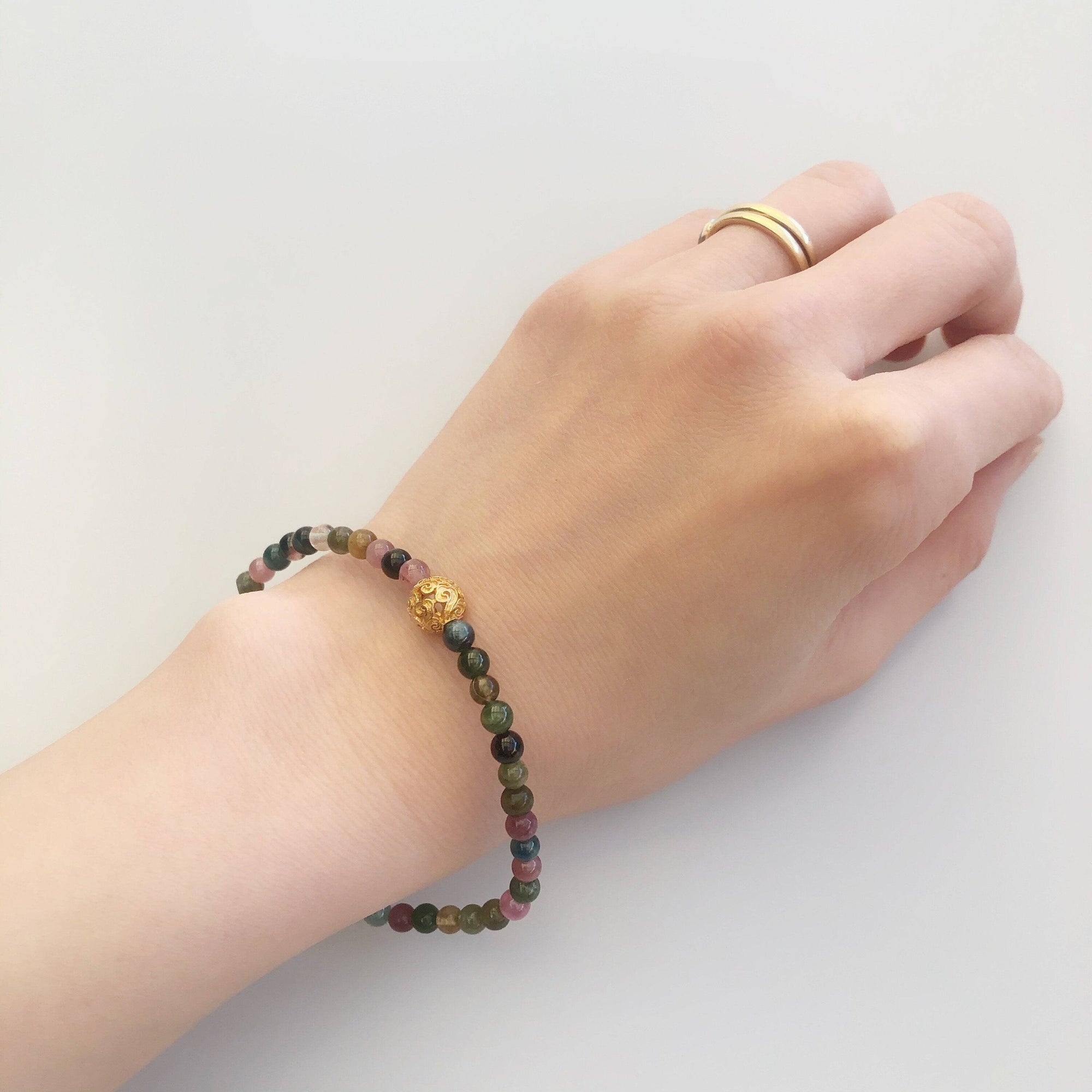 Auspicious Beaded Tourmaline Bracelet 4mm Gold - Yun Boutique