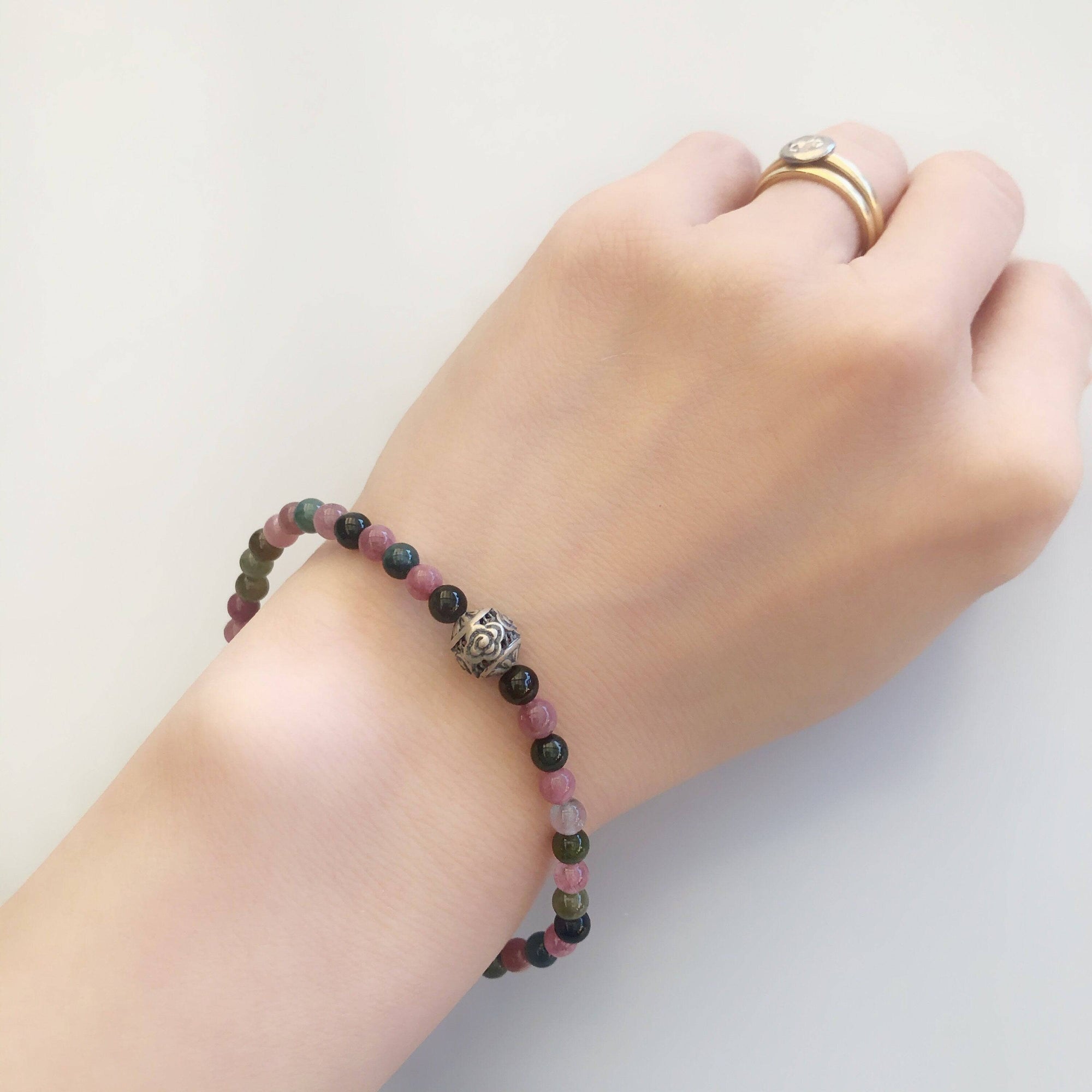 Auspicious Beaded Tourmaline Bracelet 4mm Silver - Yun Boutique