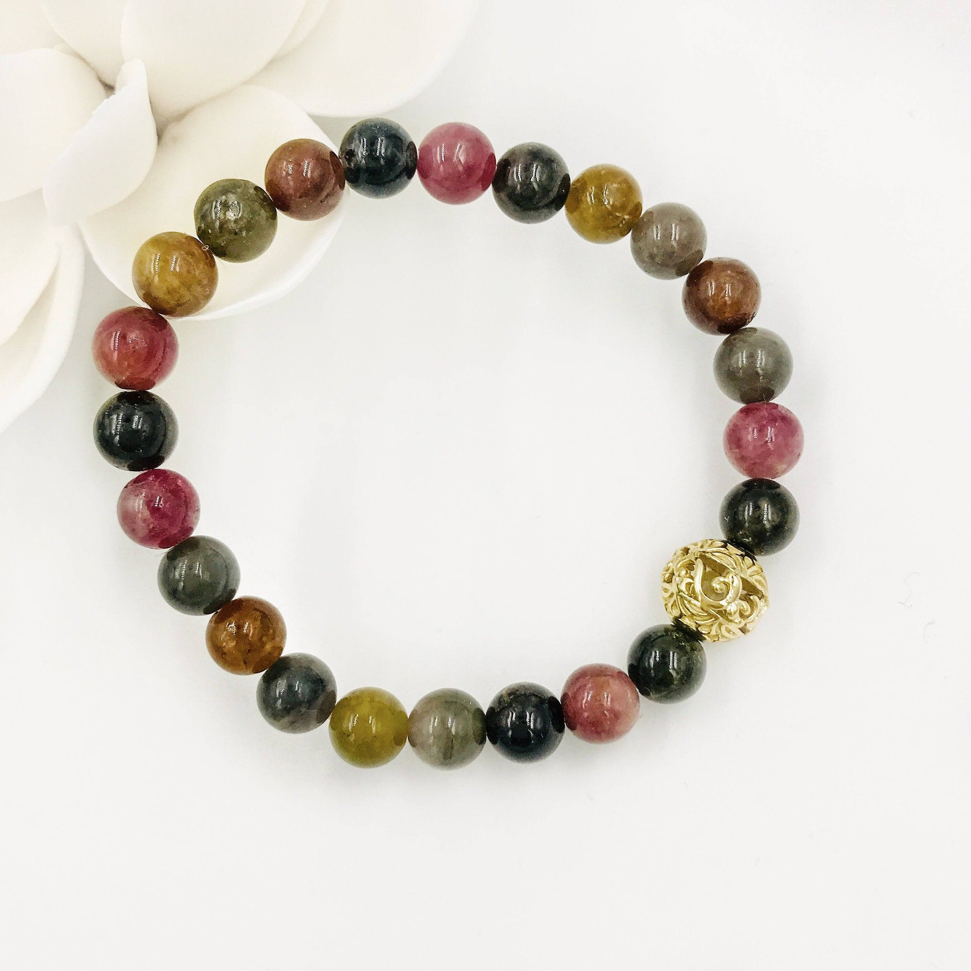 Auspicious Beaded Tourmaline Bracelet 8mm Gold - Yun Boutique