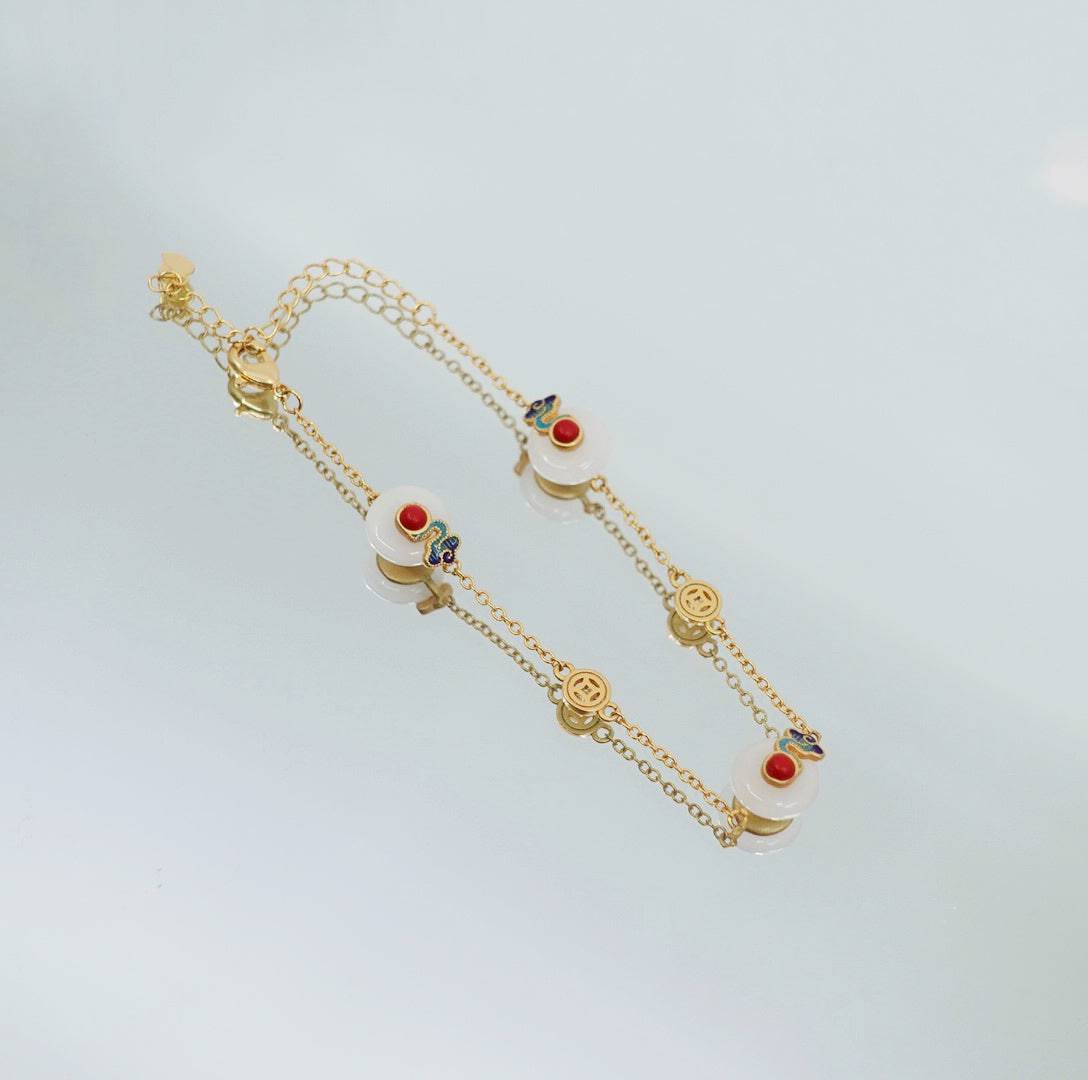 Auspicious Clouds White Jade Chain Bracelet - Yun Boutique