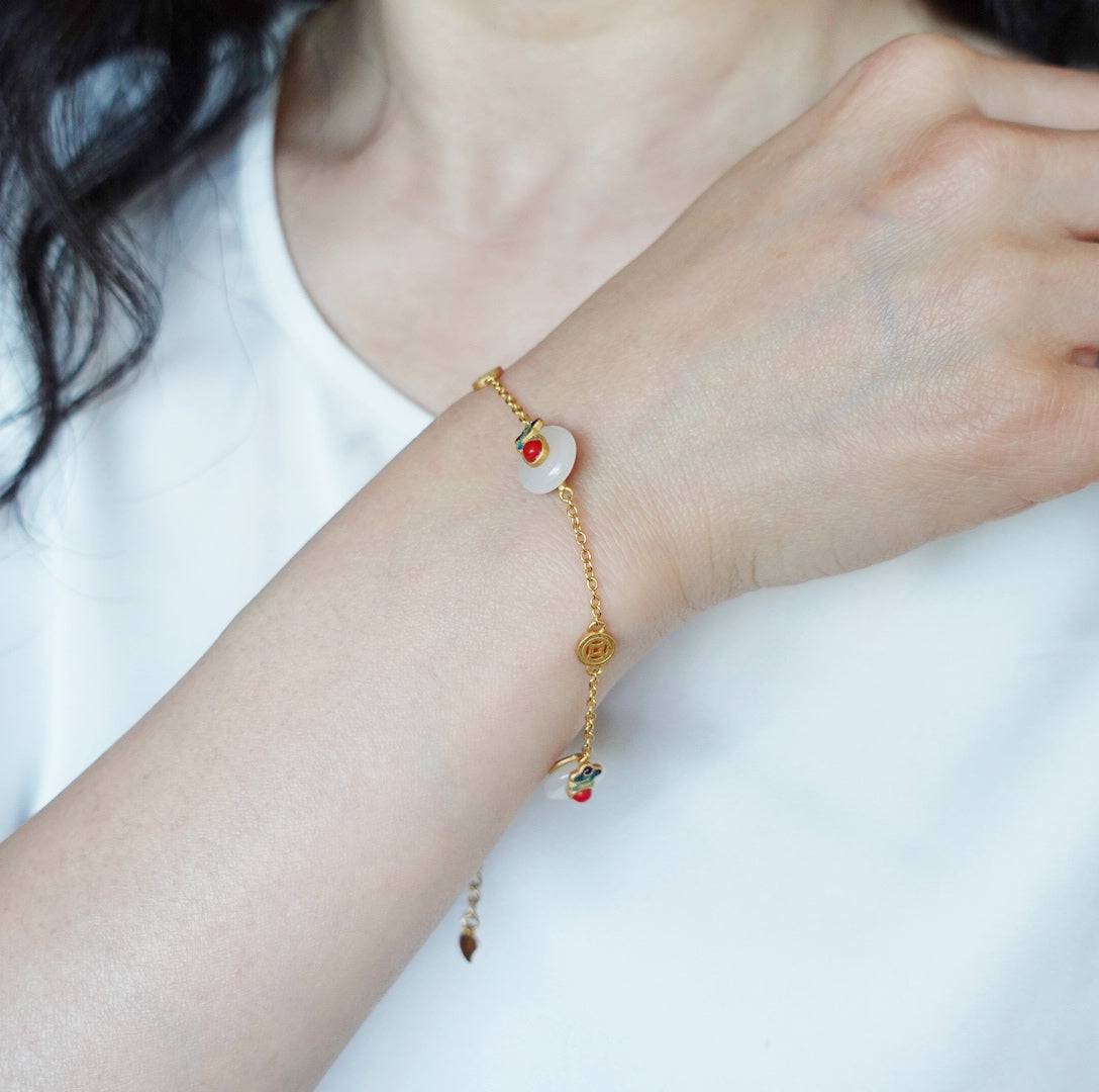 Auspicious Clouds White Jade Chain Bracelet - Yun Boutique