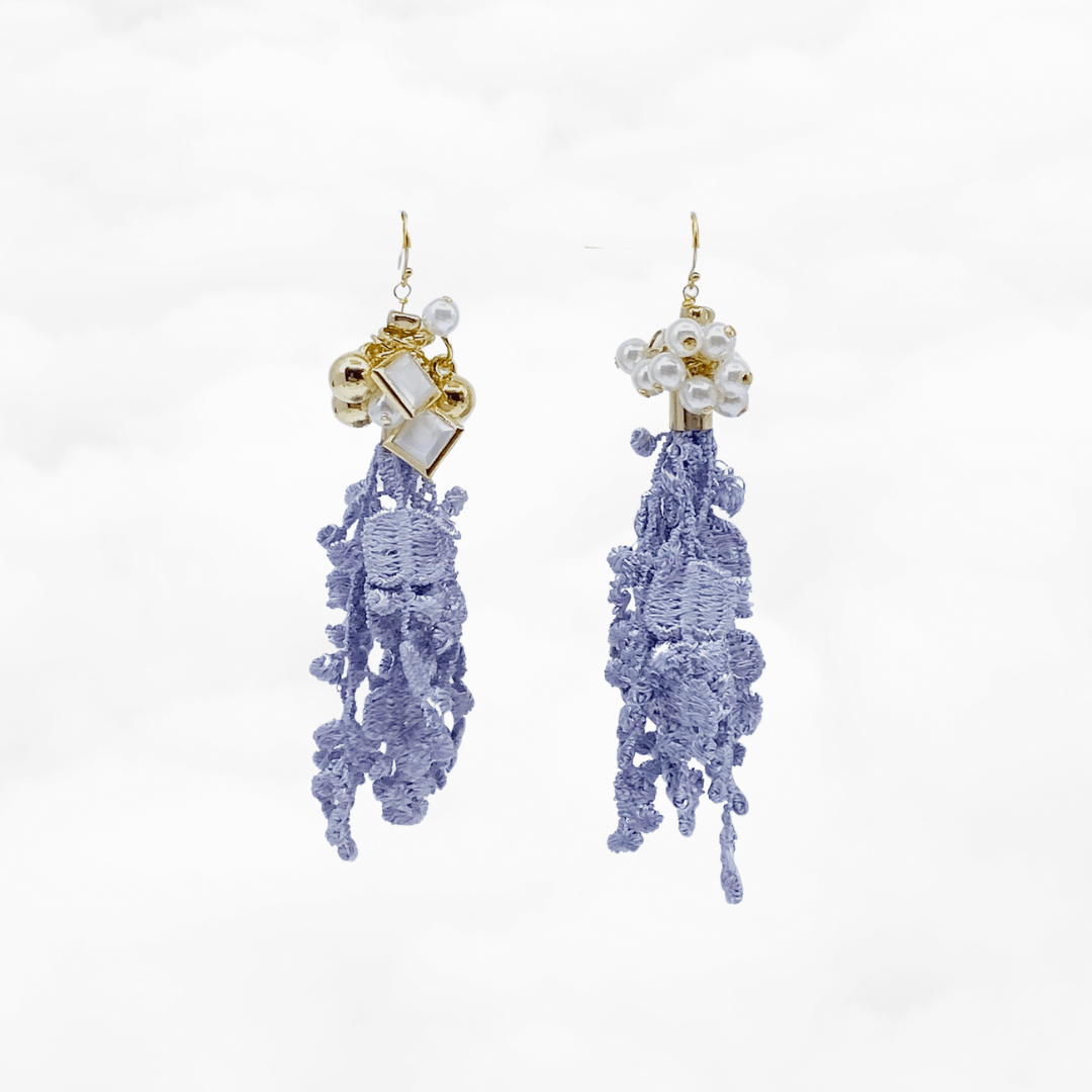 Asymmetrical Indigo Lace Earrings - Yun Boutique